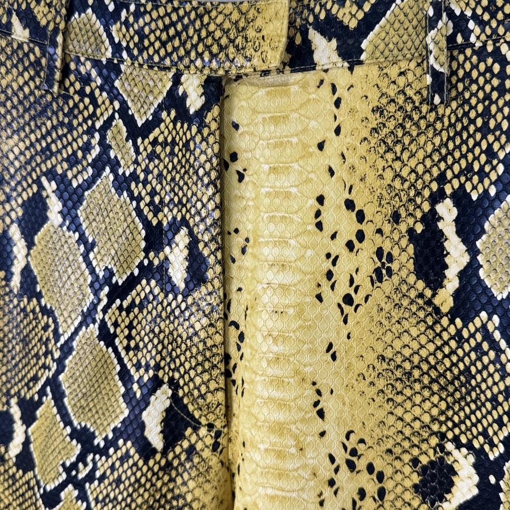 Mistress Rocks Wide-Leg Pants Yellow Snake Print Faux Patent Leather Flat Front - Picture 5 of 12
